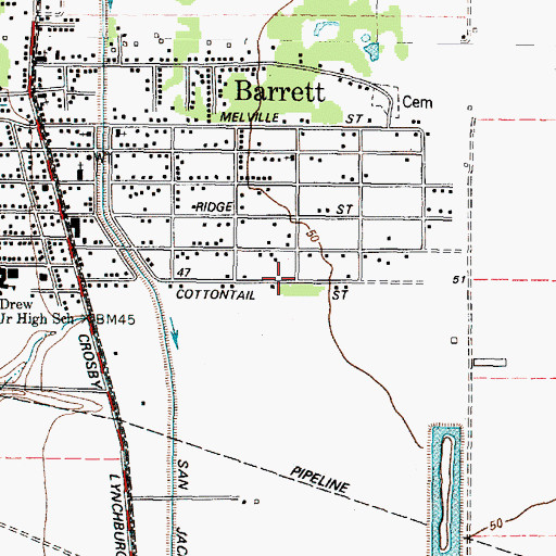 Topographic Map of Barrett Census Designated Place, TX