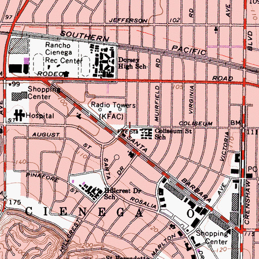 Topographic Map of Coliseum Street Elementary School, CA