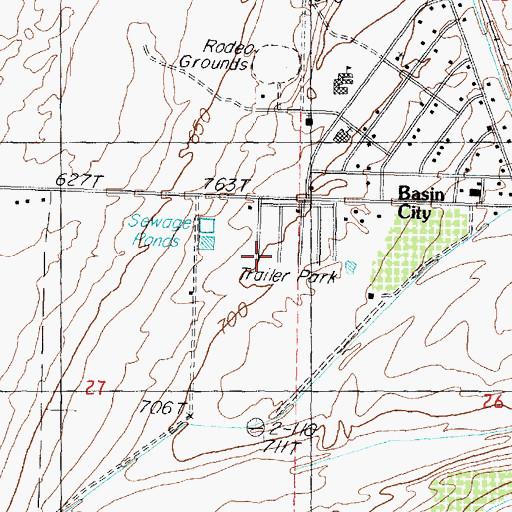Topographic Map of Basin City Census Designated Place, WA