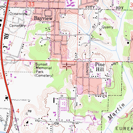 Topographic Map of Bayview Census Designated Place, CA