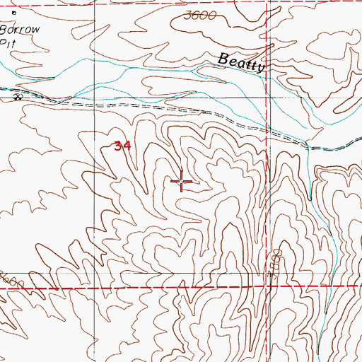 Topographic Map of Beatty Census Designated Place, NV