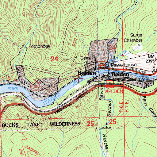Topographic Map of Belden Census Designated Place, CA