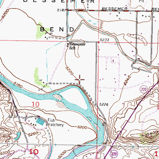 Topographic Map of Bessemer Bend Census Designated Place, WY