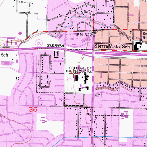 Topographic Map of College of the Sequoias, CA