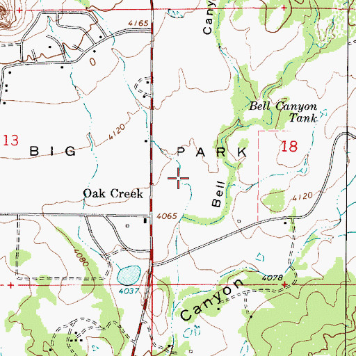 Topographic Map of Village of Oak Creek (Big Park) Census Designated Place, AZ