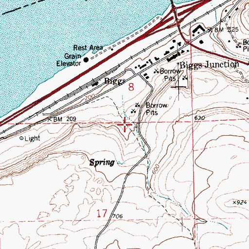 Topographic Map of Biggs Junction Census Designated Place, OR