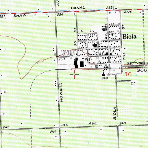 Topographic Map of Biola Census Designated Place, CA