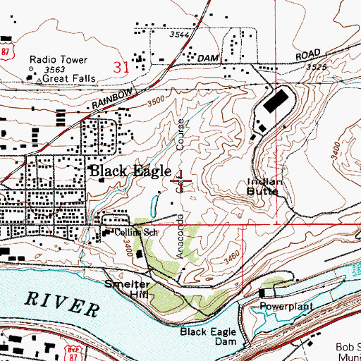 Topographic Map of Black Eagle Census Designated Place, MT