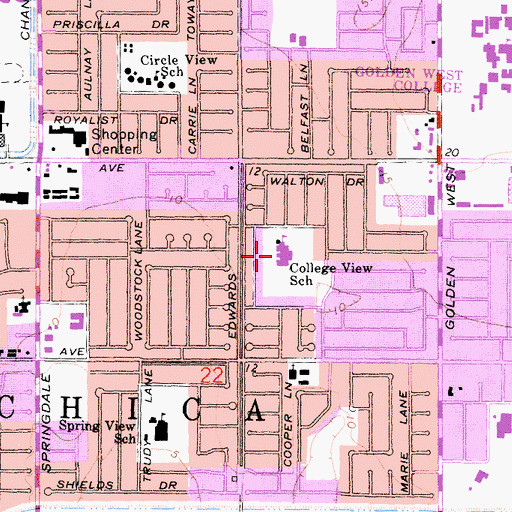 Topographic Map of College View Elementary School, CA