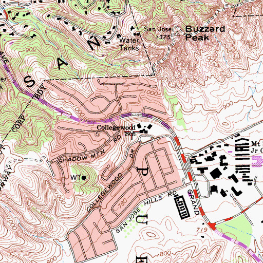 Topographic Map of Collegewood Elementary School, CA