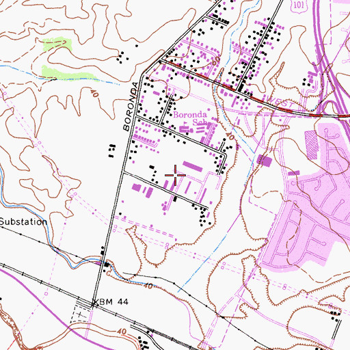 Topographic Map of Boronda Census Designated Place, CA