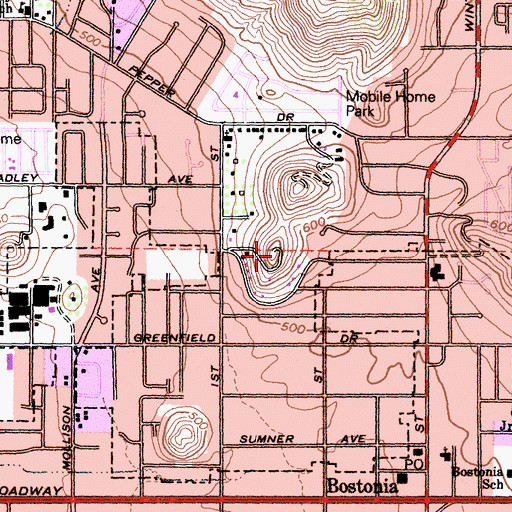 Topographic Map of Bostonia Census Designated Place, CA