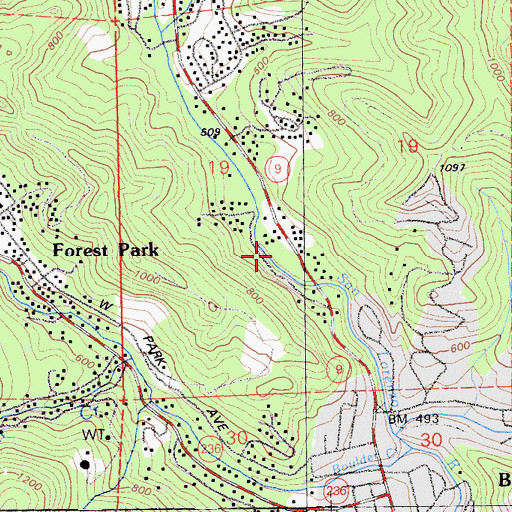 Topographic Map of Boulder Creek Census Designated Place, CA