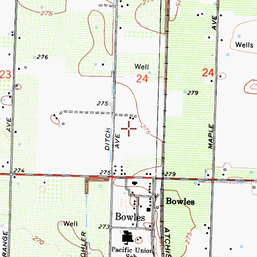 Topographic Map of Bowles Census Designated Place, CA