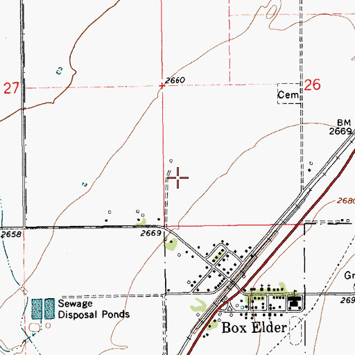 Topographic Map of Box Elder Census Designated Place, MT