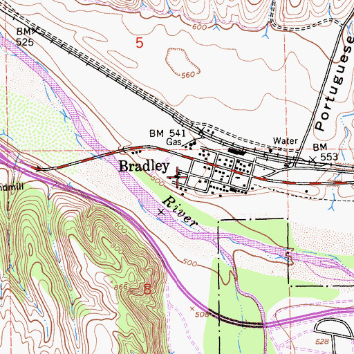 Topographic Map of Bradley Census Designated Place, CA