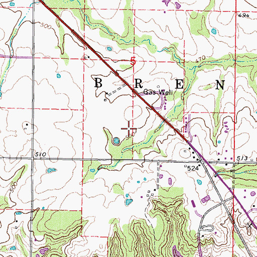 Topographic Map of Brent Census Designated Place, OK