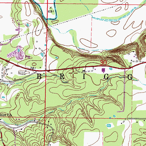 Topographic Map of Briggs Census Designated Place, OK