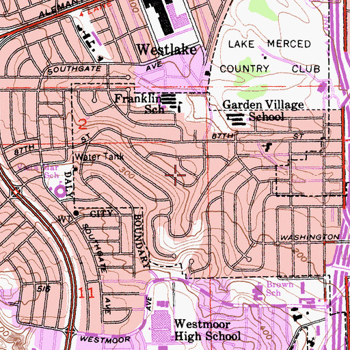 Topographic Map of Broadmoor Census Designated Place, CA
