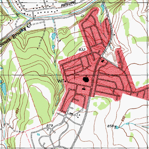 Topographic Map of Brushy Creek Census Designated Place, TX
