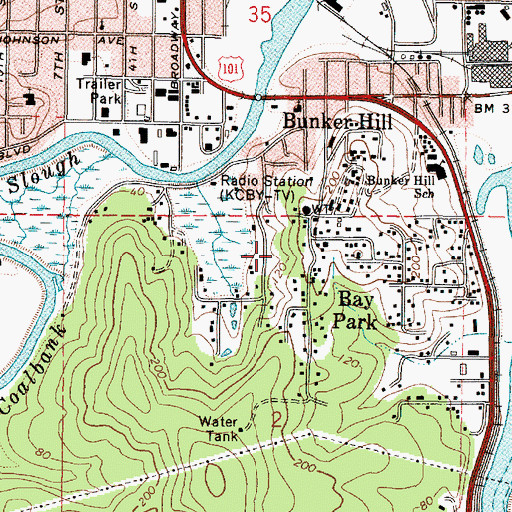 Topographic Map of Bunker Hill Census Designated Place, OR