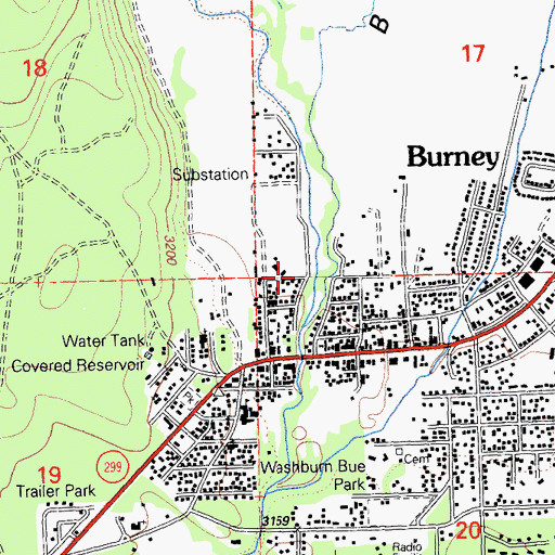 Topographic Map of Burney Census Designated Place, CA