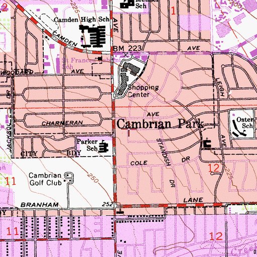 Topographic Map of Cambrian Park Census Designated Place, CA