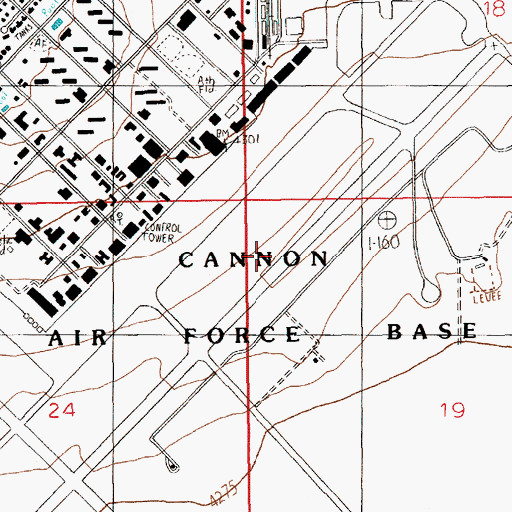 Topographic Map of Cannon Air Force Base Census Designated Place, NM