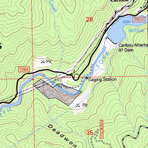 Topographic Map of Caribou Census Designated Place, CA
