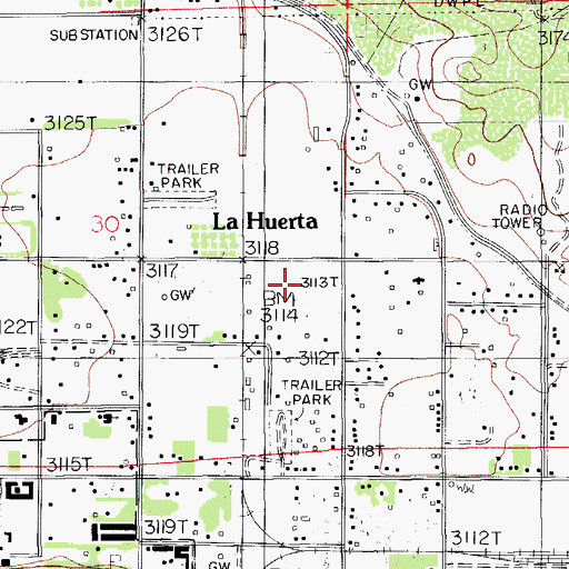 Topographic Map of La Huerta Census Designated Place, NM