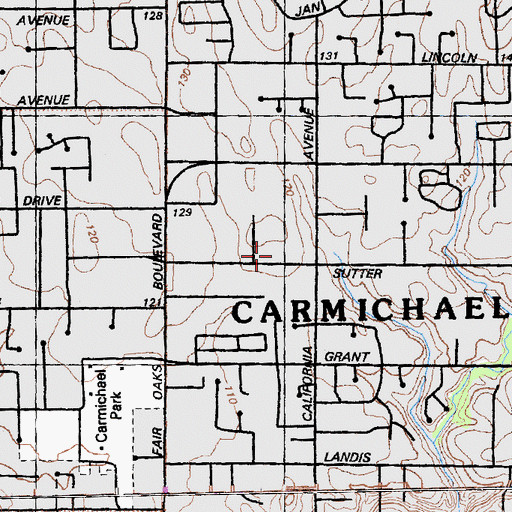 Topographic Map of Carmichael Census Designated Place, CA