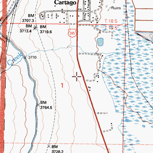 Topographic Map of Cartago Census Designated Place, CA