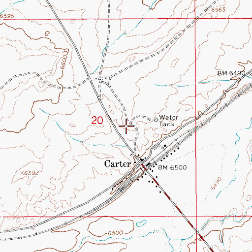 Topographic Map of Carter Census Designated Place, WY