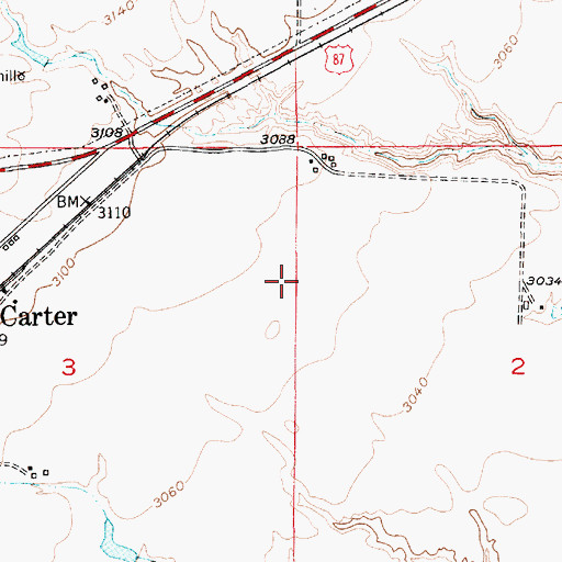 Topographic Map of Carter Census Designated Place, MT