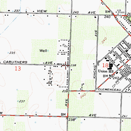 Topographic Map of Caruthers Census Designated Place, CA
