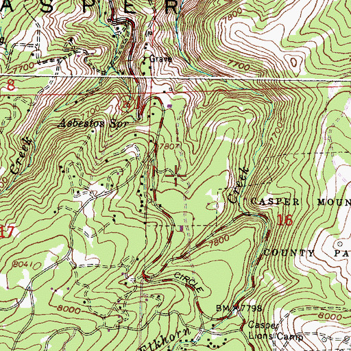 Topographic Map of Casper Mountain Census Designated Place, WY