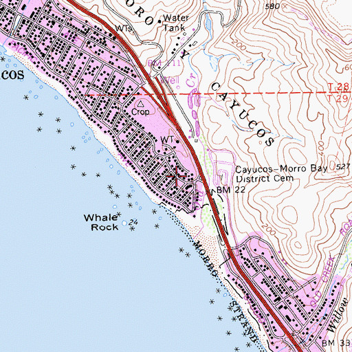 Topographic Map of Cayucos Census Designated Place, CA