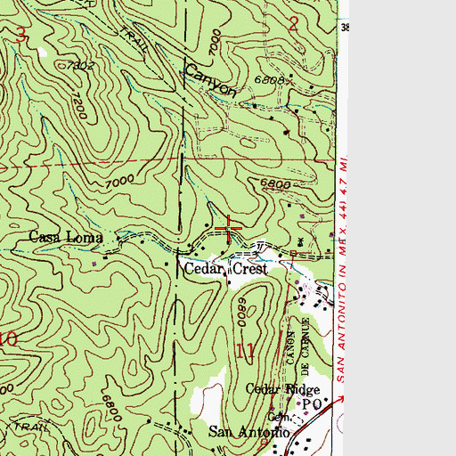 Topographic Map of Cedar Crest Census Designated Place, NM