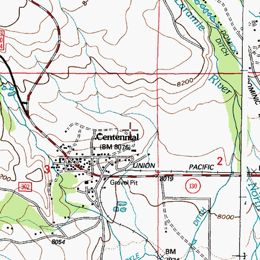 Topographic Map of Centennial Census Designated Place, WY
