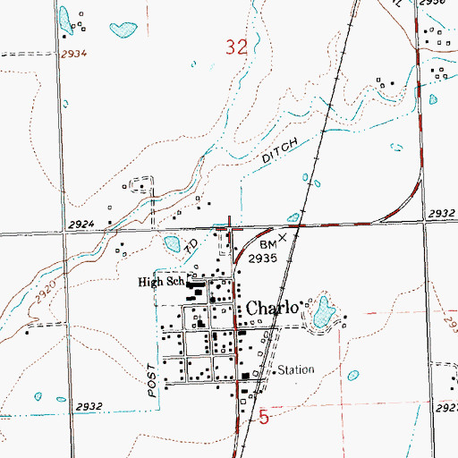 Topographic Map of Charlo Census Designated Place, MT