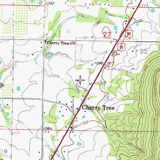 Topographic Map of Cherry Tree Census Designated Place, OK