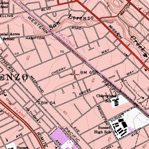 Topographic Map of Cherryland Census Designated Place, CA