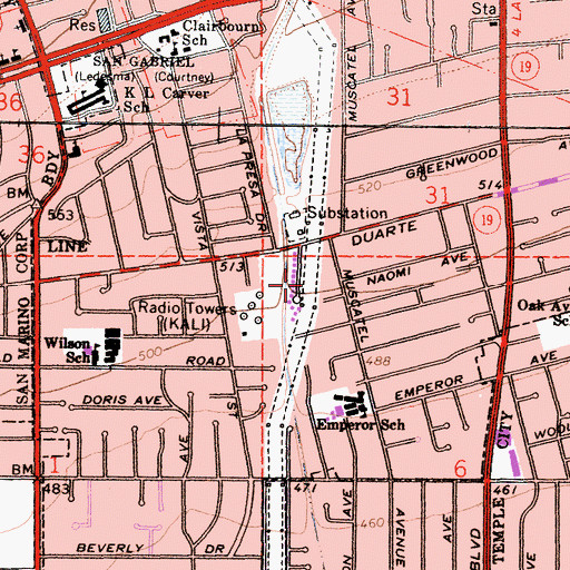 Topographic Map of East San Gabriel Census Designated Place, CA