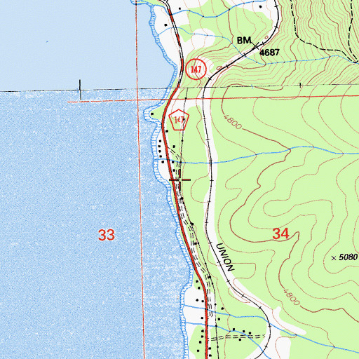 Topographic Map of East Shore Census Designated Place, CA