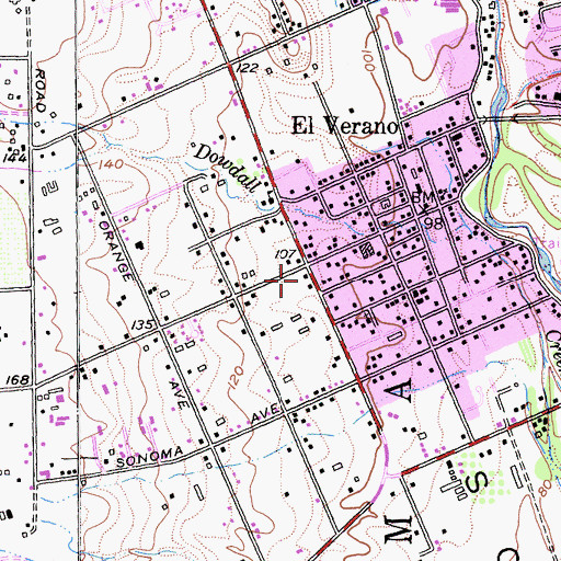 Topographic Map of El Verano Census Designated Place, CA
