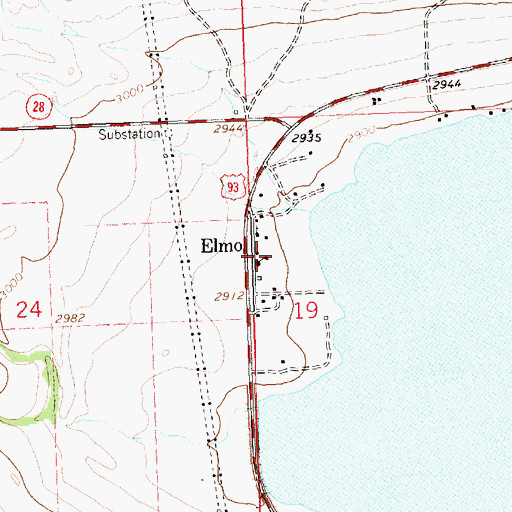 Topographic Map of Elmo Census Designated Place, MT