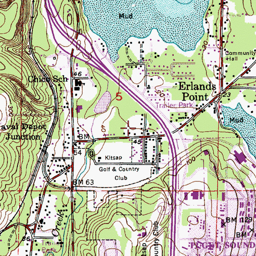 Topographic Map of Erlands Point-Kitsap Lake Census Designated Place, WA