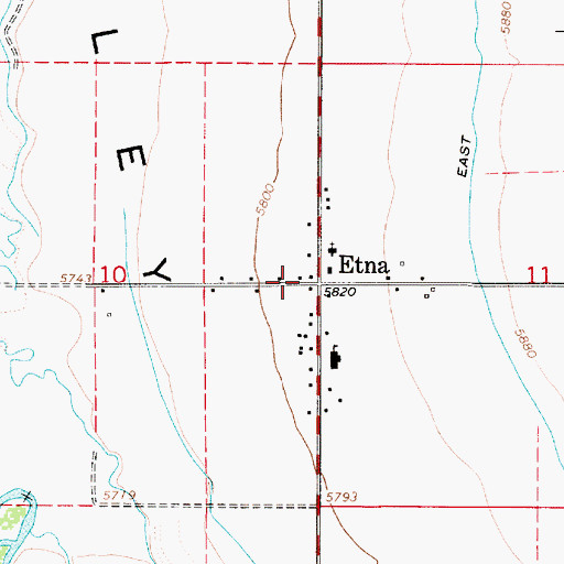 Topographic Map of Etna Census Designated Place, WY