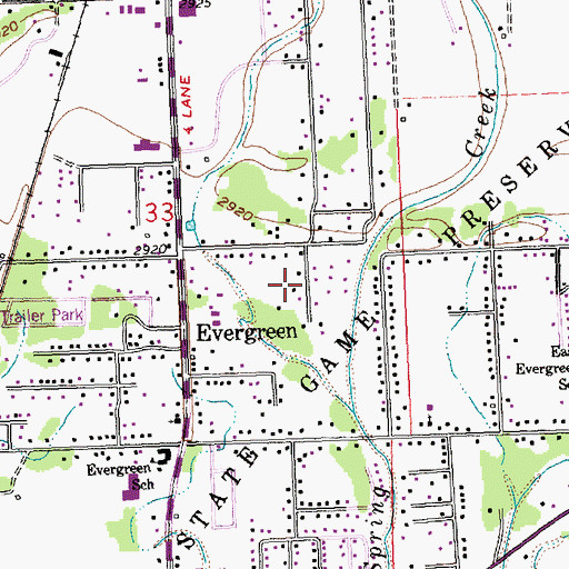 Topographic Map of Evergreen Census Designated Place, MT