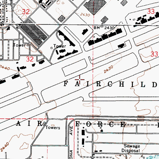 Topographic Map of Fairchild Air Force Base Census Designated Place, WA